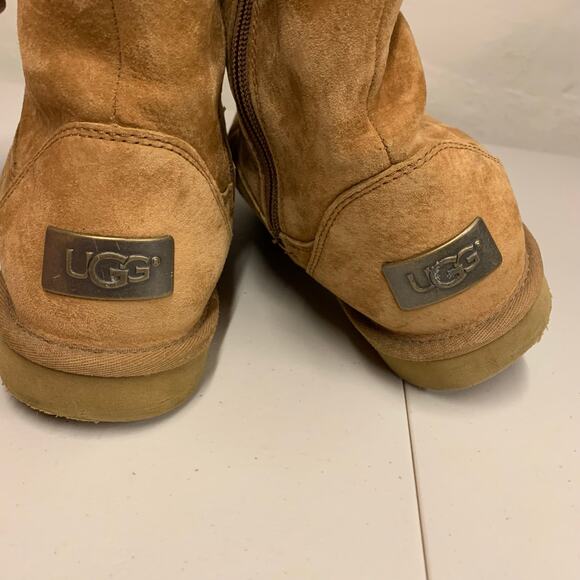 Y2K Ugg Boots Tall Midcalf Shoe Charms Plumdale Genuine Shearling Chestnut Tan - Picture 5 of 10